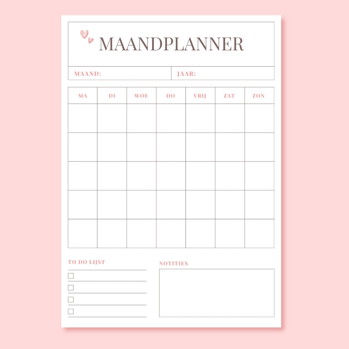 maandplanner digitale download met to do